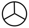 A circle divided into three equal parts radiating from the centre.