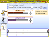 Non-unit fractions to represent the breakfast of two birds, in order to determine the larger fraction.