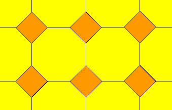 A tessellation formed by fitting regular octagons together, with squares fitted in the gaps.