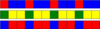 Three rows of twelve coloured squares. The first is red-blue-blue repeated; the second is green-yellow-yellow repeated; the third is blue-red-red repeated.